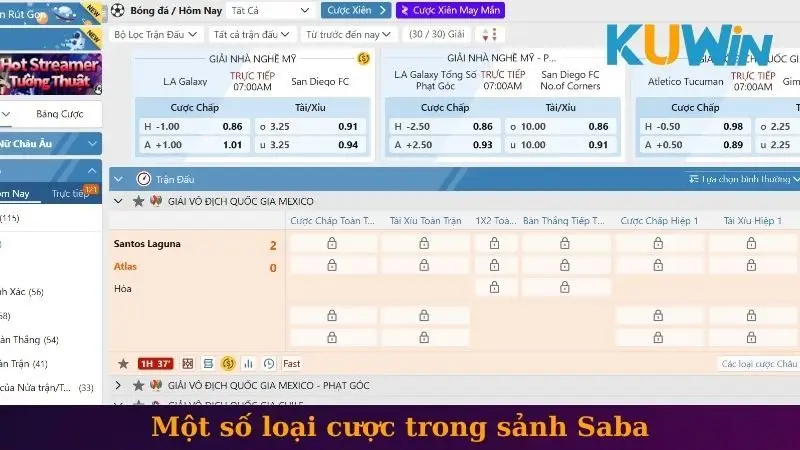 Saba thể thao 2 Một số loại cược trong sảnh Saba